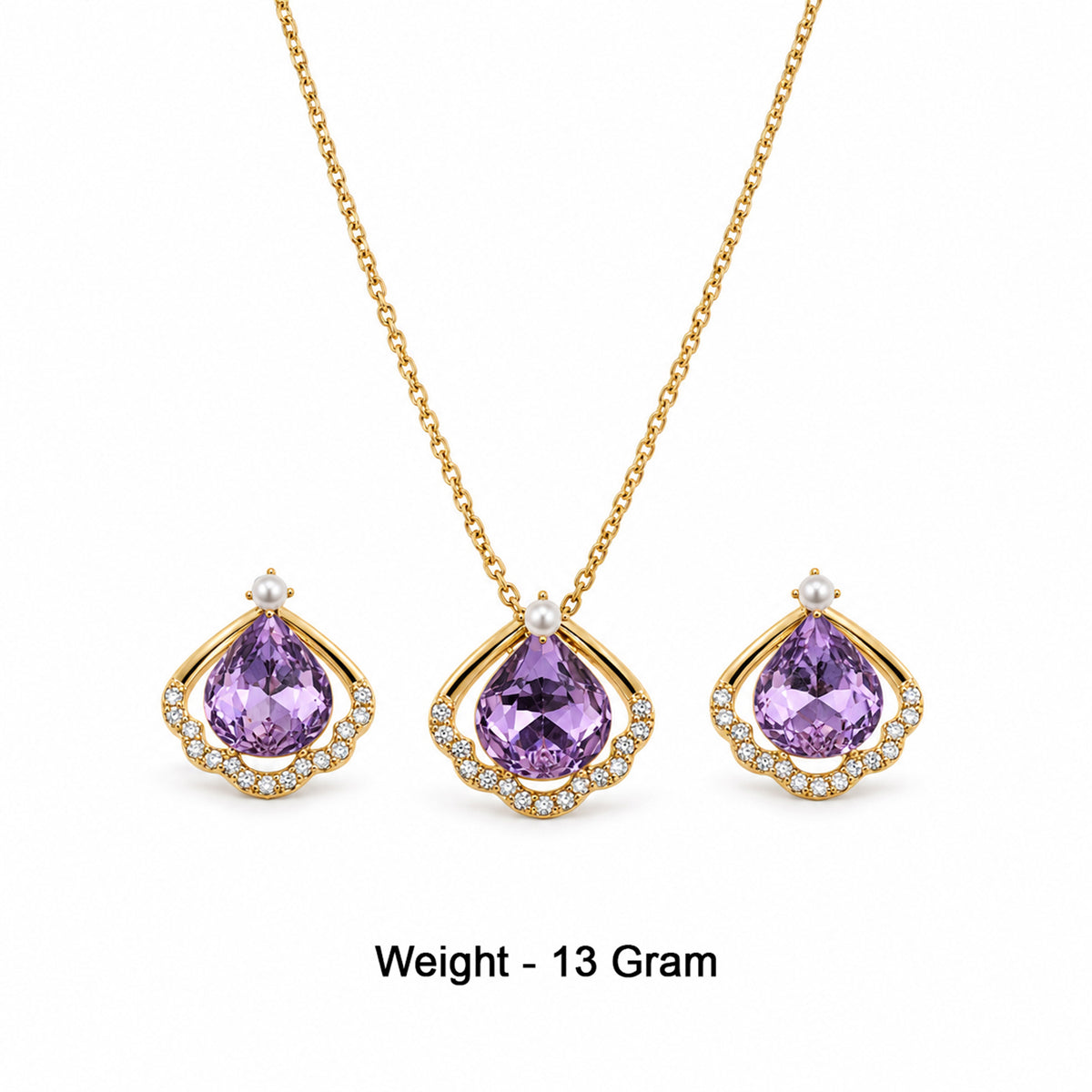 Gold-Toned Purple Stone-Studded Necklace
