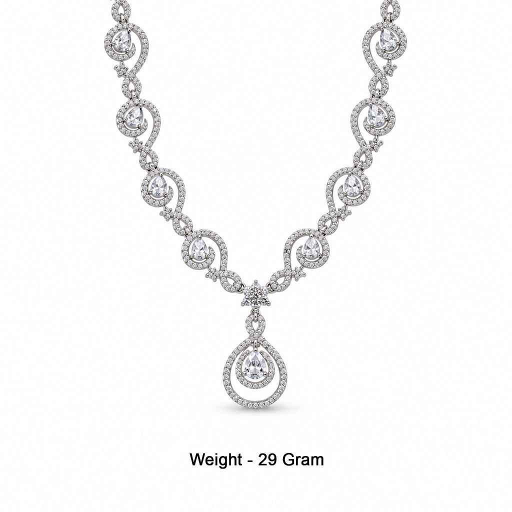 Women's Elegant Silver-Toned White Necklace Set