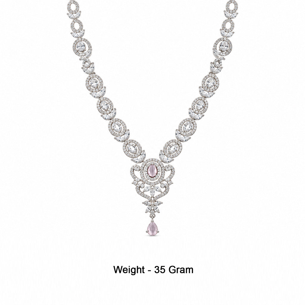 Women's Elegant Silver-Toned Pink  Necklace