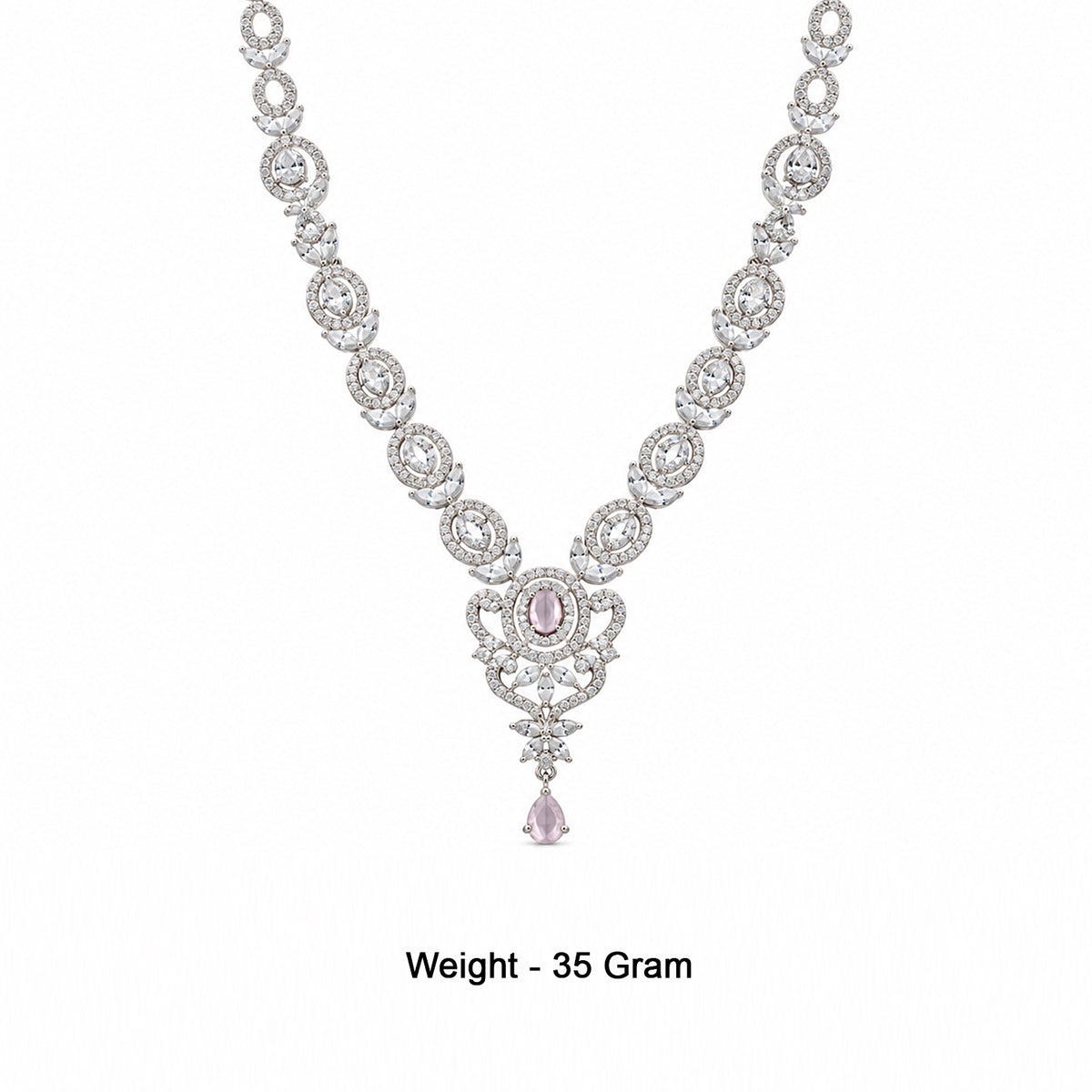 Women's Elegant Silver-Toned Pink  Necklace