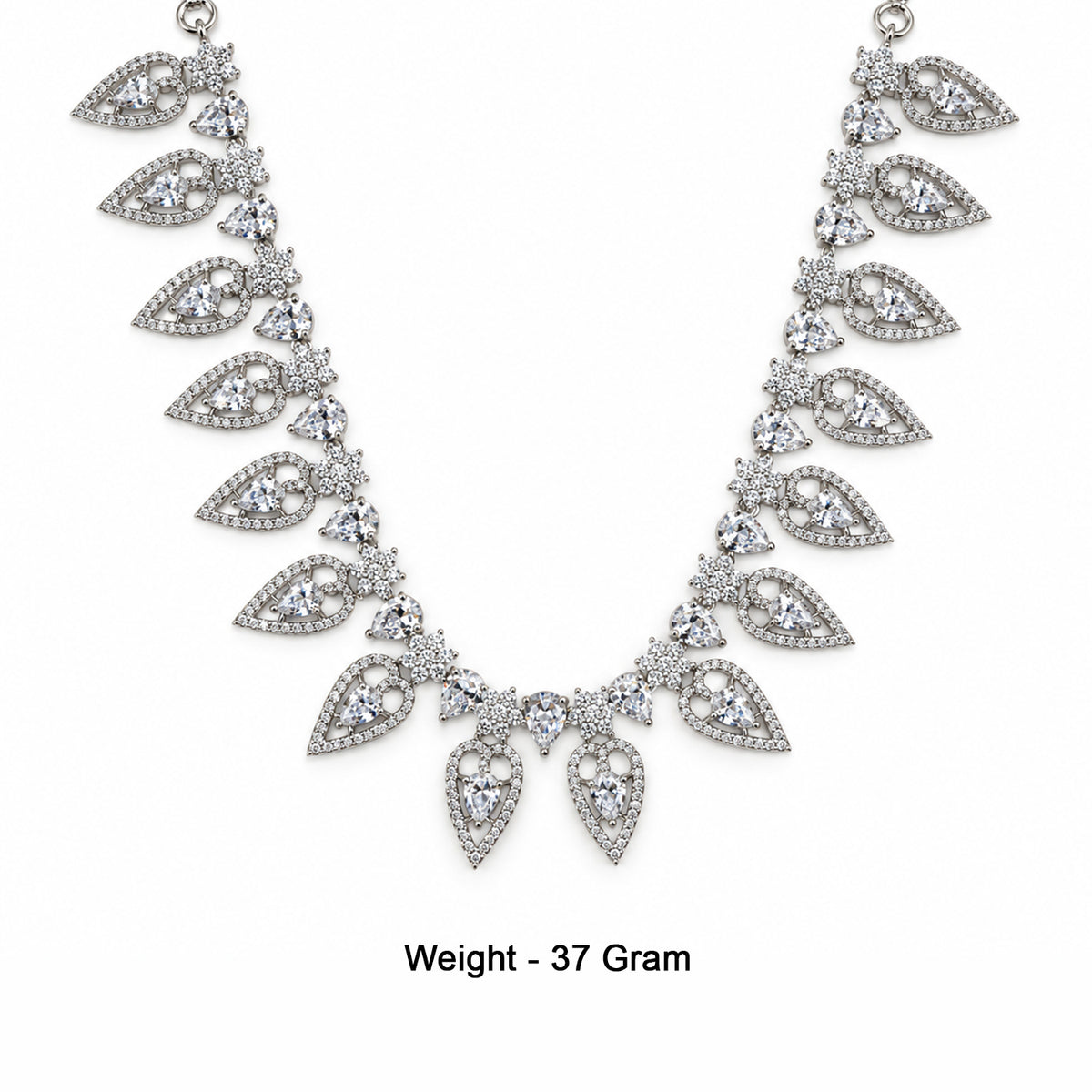 Silver-Toned American Diamond Leaf Drop Necklace