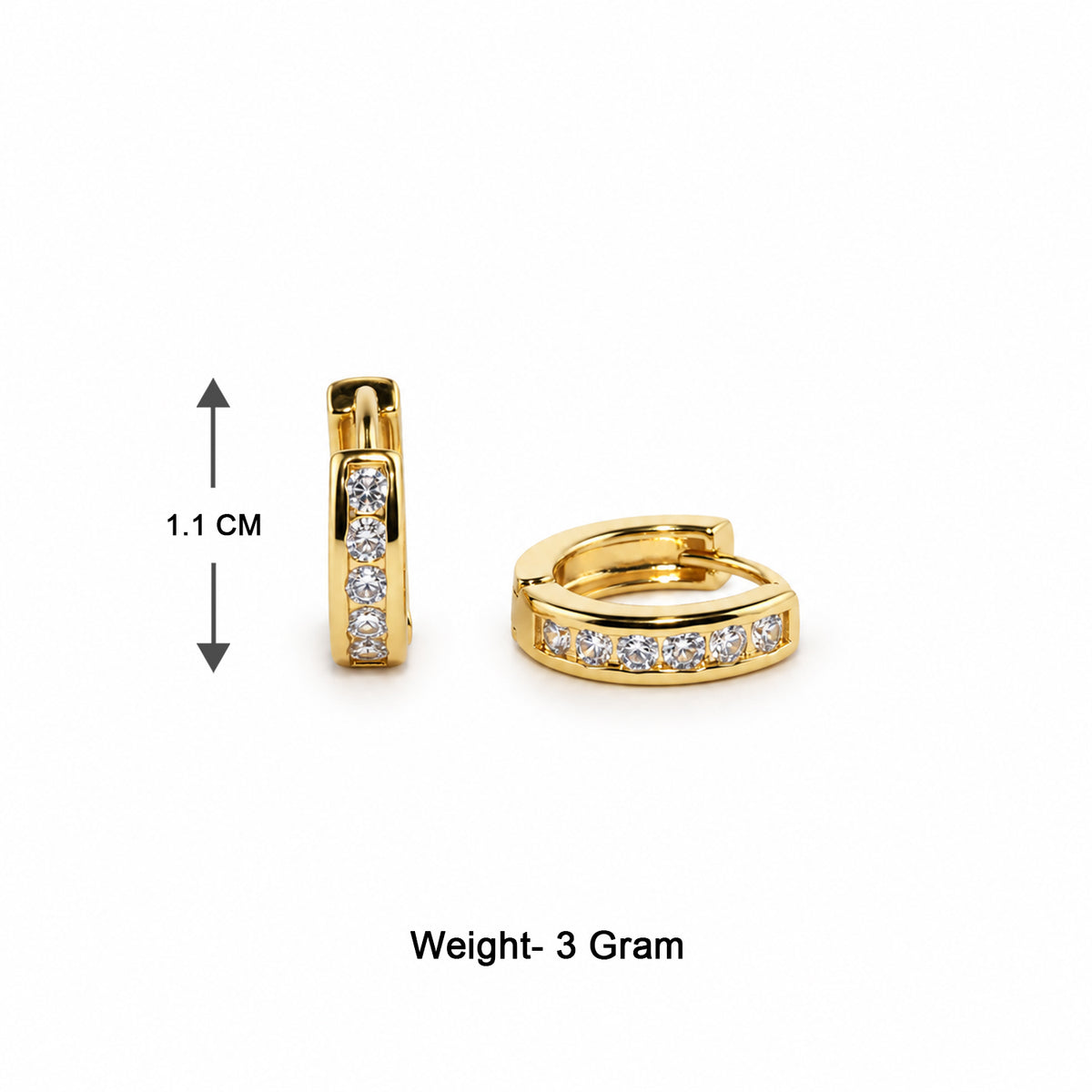 Gold-Toned Crystal Studded Rectangular Huggie Hoop Earrings