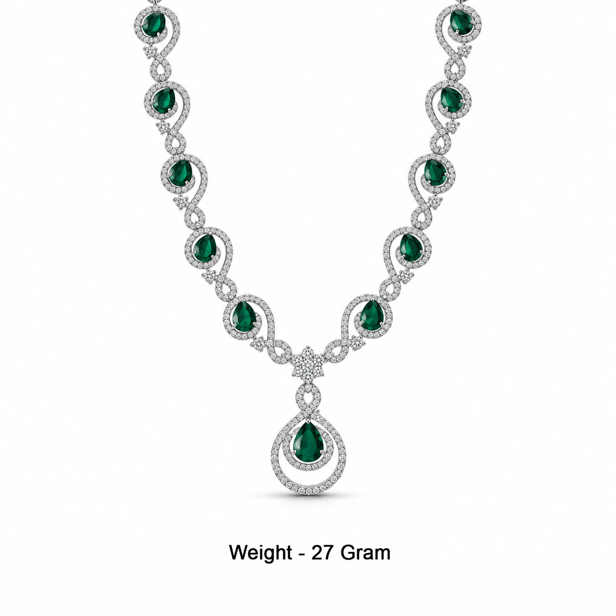 Women's Elegant Silver-Toned Emerald Green  Necklace
