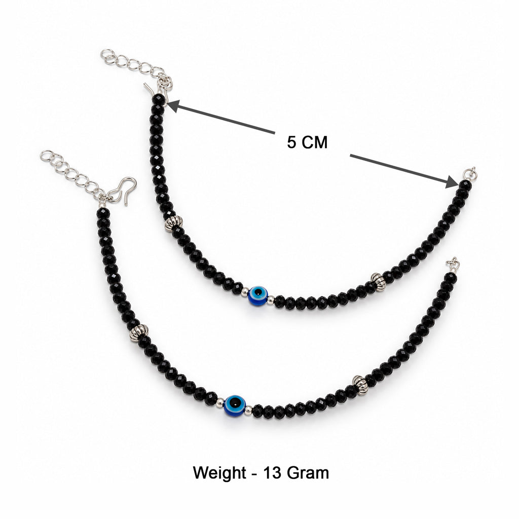Women's Black Beaded Evil Eye Anklet