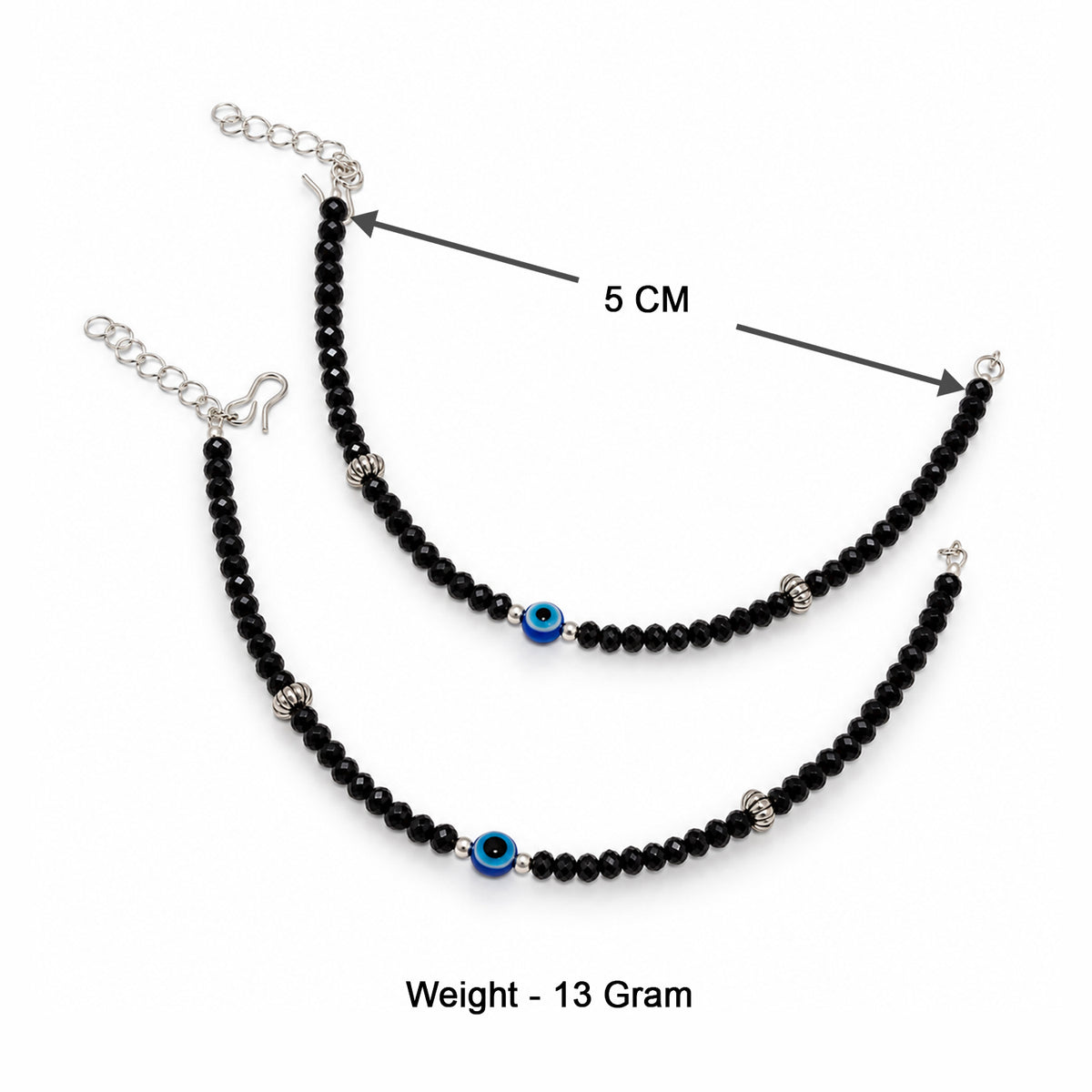 Women's Black Beaded Evil Eye Anklet