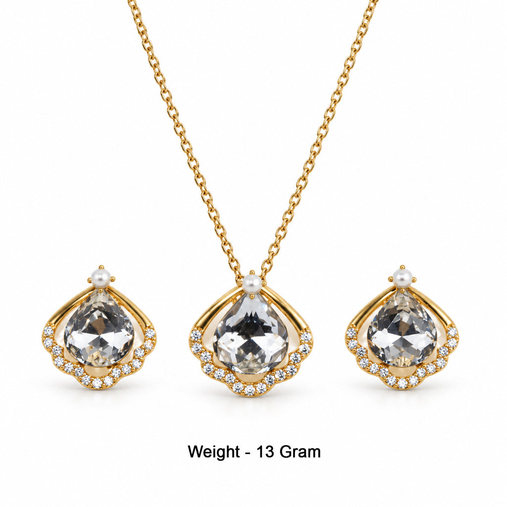 Gold-Toned White Stone-Studded Pendant Necklace