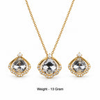 Gold-Toned White Stone-Studded Pendant Necklace