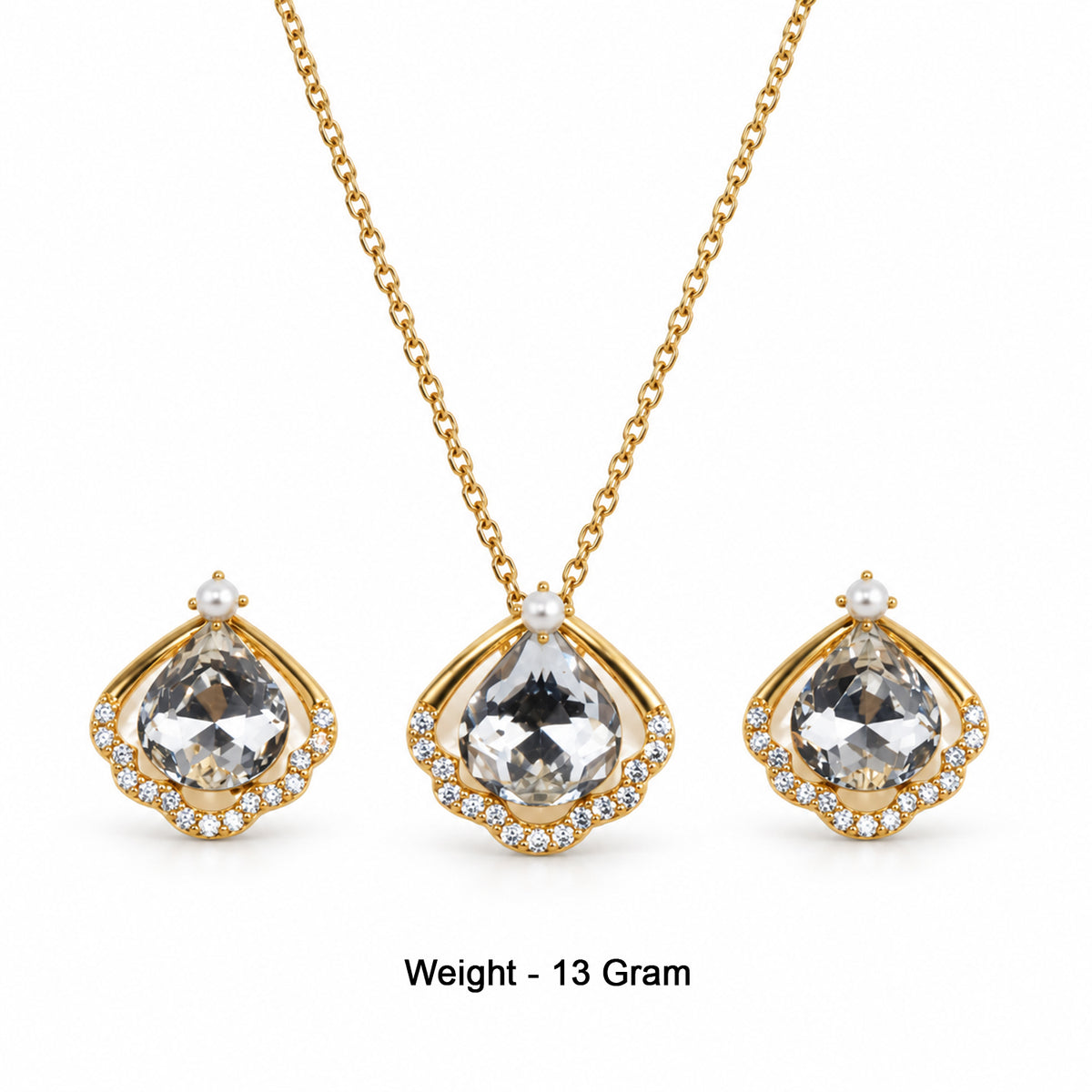 Gold-Toned White Stone-Studded Pendant Necklace