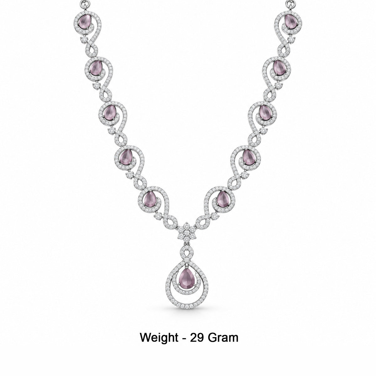 Women's Elegant Silver-Toned Pink Stone- Necklace