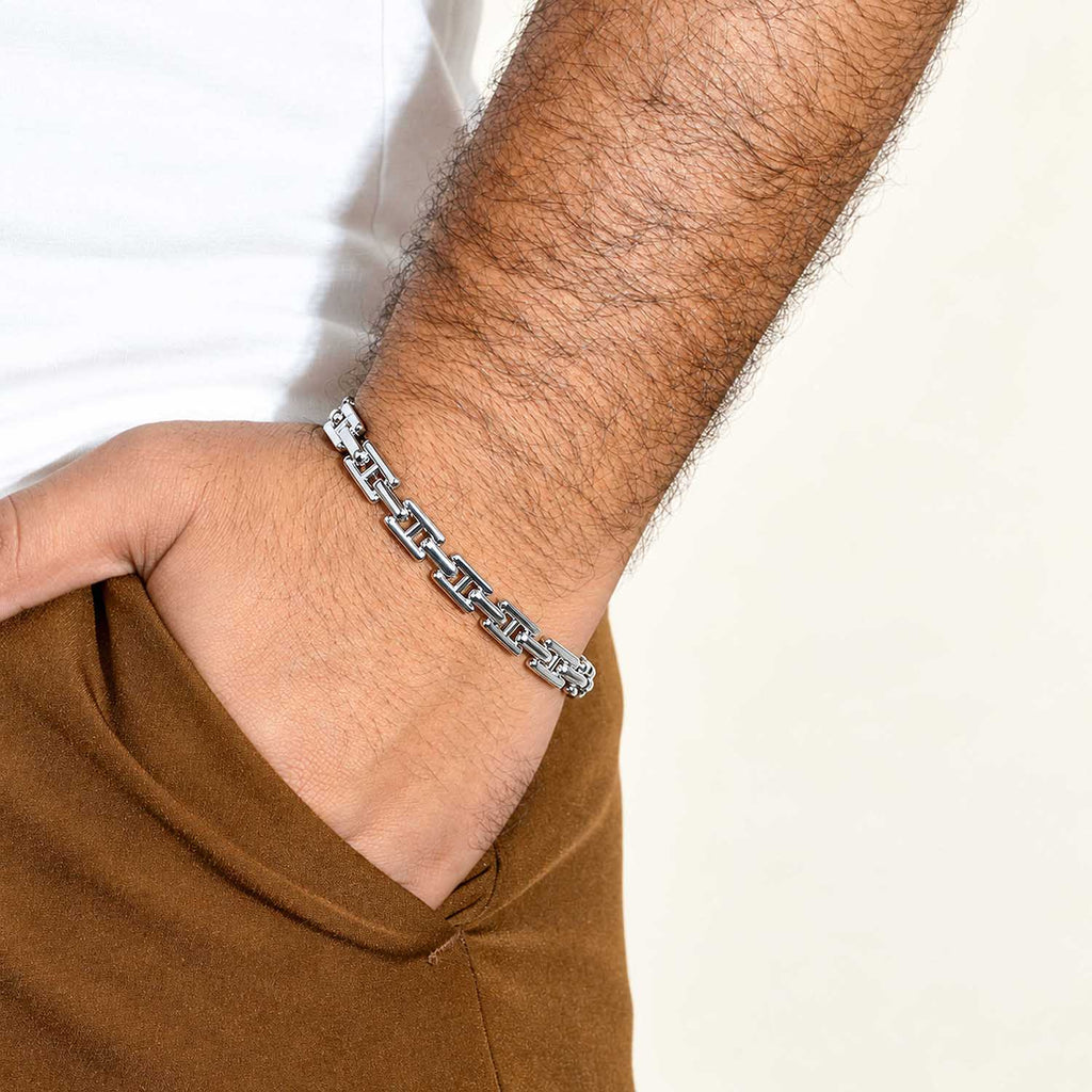 Silver Geometric Link Bracelet