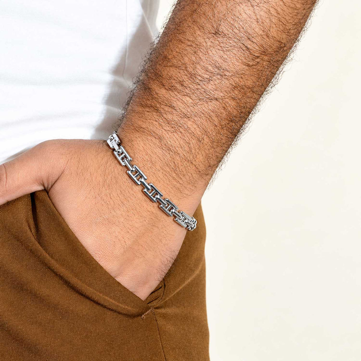 Silver Geometric Link Bracelet