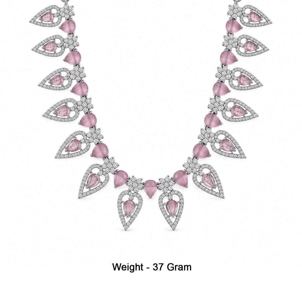 Women's Elegant Silver-Toned PinkNecklace