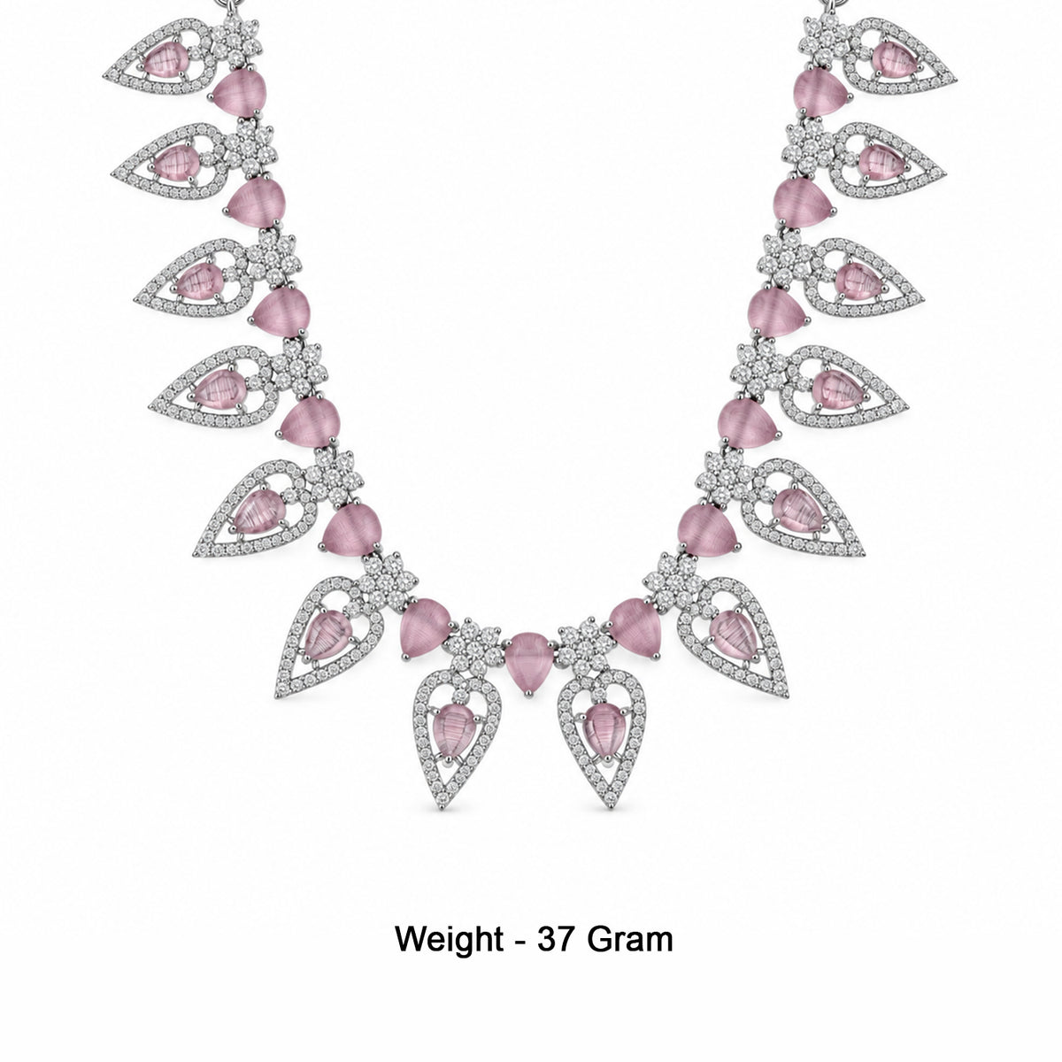 Women's Elegant Silver-Toned PinkNecklace