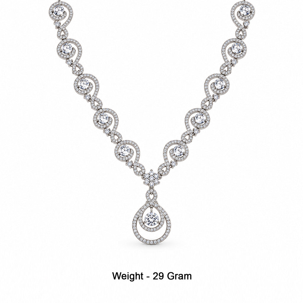 Silver-Toned White Stone-Studded Necklace