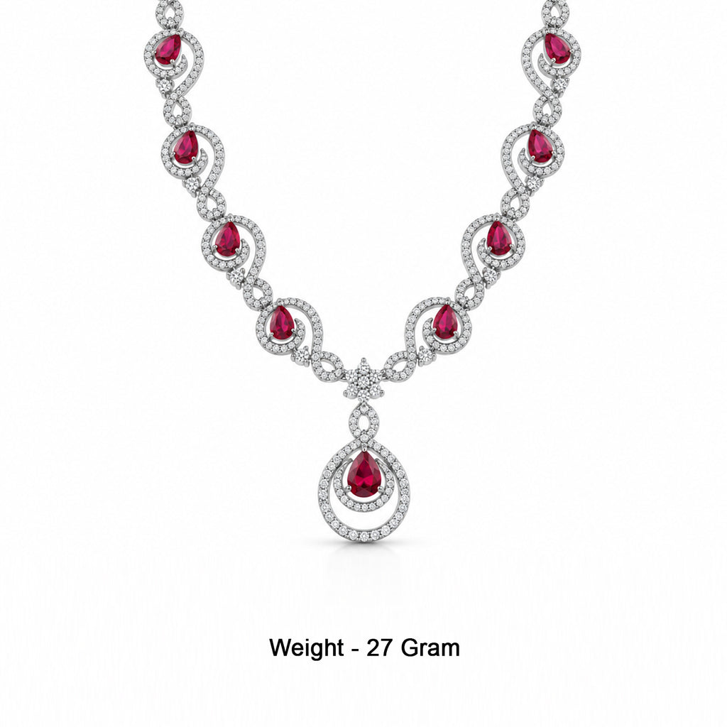 Silver-Toned Ruby Red Stone-Studded Necklace