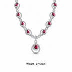 Silver-Toned Ruby Red Stone-Studded Necklace