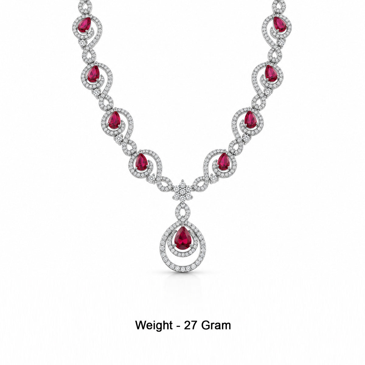 Silver-Toned Ruby Red Stone-Studded Necklace