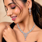 Women's Elegant Silver-Toned Pink  Necklace