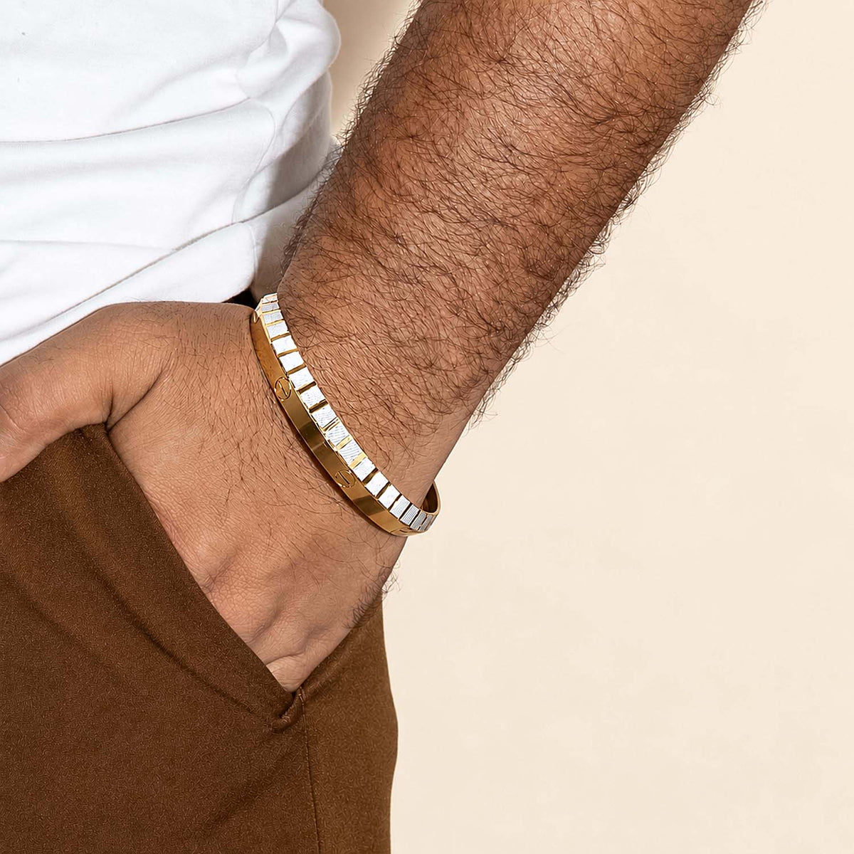 Gold & Silver Textured Bangle Bracelet