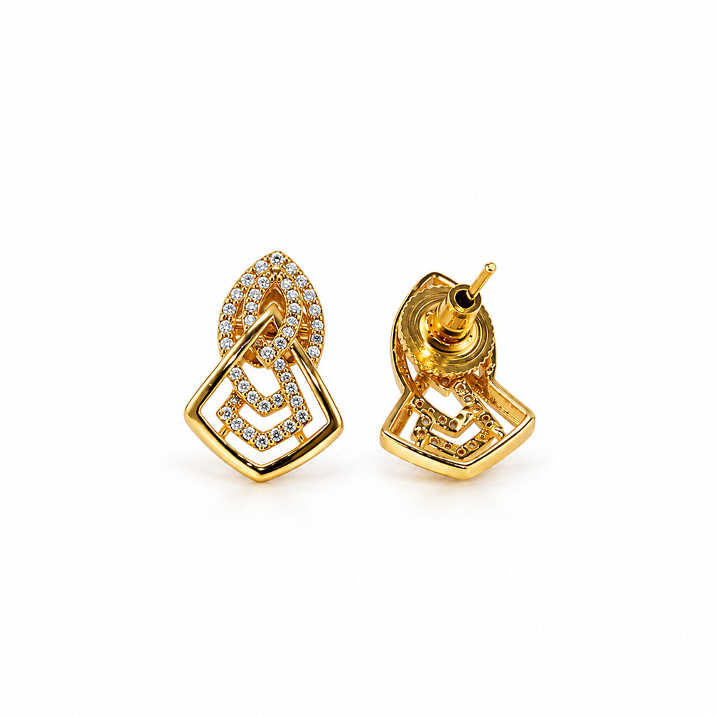 Gold-Toned Geometric Crystal-Studded Pendant & Earrings Set
