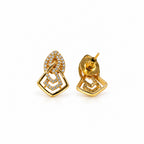 Gold-Toned Geometric Crystal-Studded Pendant & Earrings Set