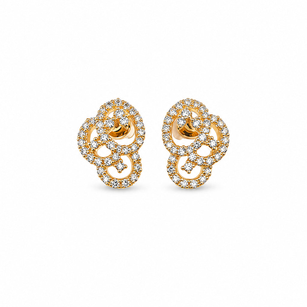 Elegant Gold-Toned Floral Swirl Crystal-Studded Pendant & Earrings Jewellery Set