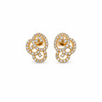 Elegant Gold-Toned Floral Swirl Crystal-Studded Pendant & Earrings Jewellery Set