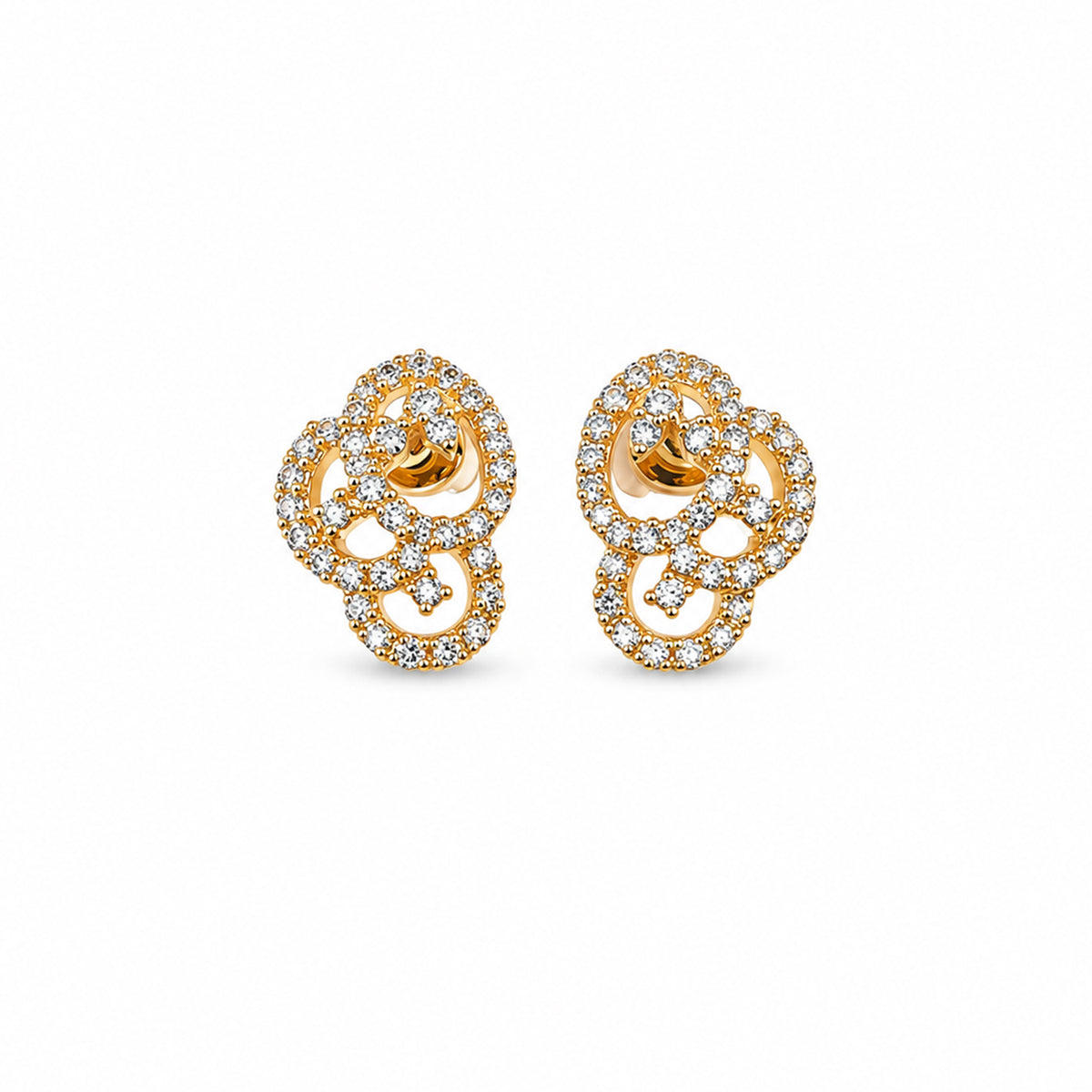 Elegant Gold-Toned Floral Swirl Crystal-Studded Pendant & Earrings Jewellery Set