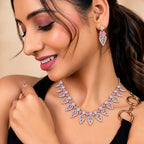 Women's Elegant Silver-Toned PinkNecklace