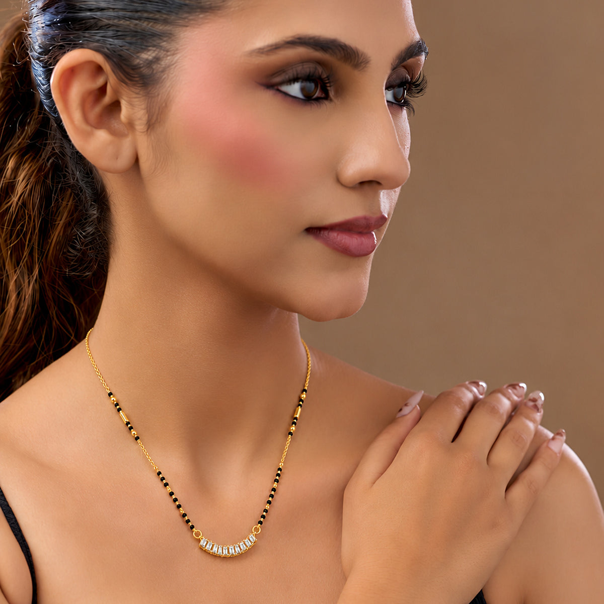 Gold-Toned Black Beaded Mangalsutra