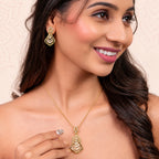 Gold-Toned Geometric Crystal-Studded Pendant & Earrings Set