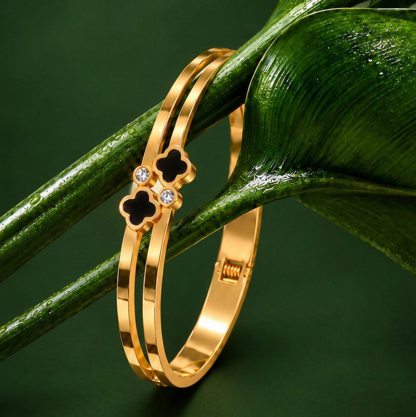 Gold Clover Open Cuff Bracelet for Women