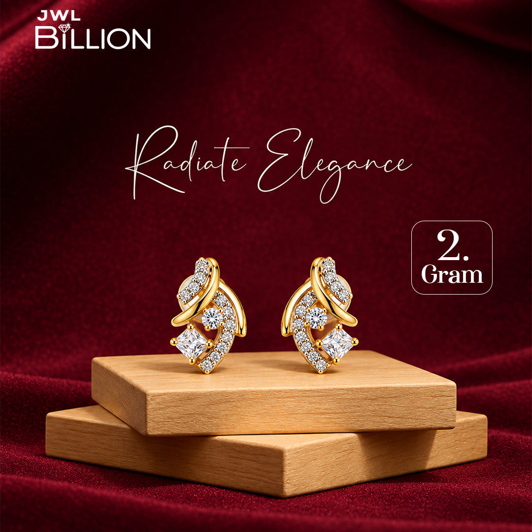 Gold Plated American Diamond Stud Earrings for Women