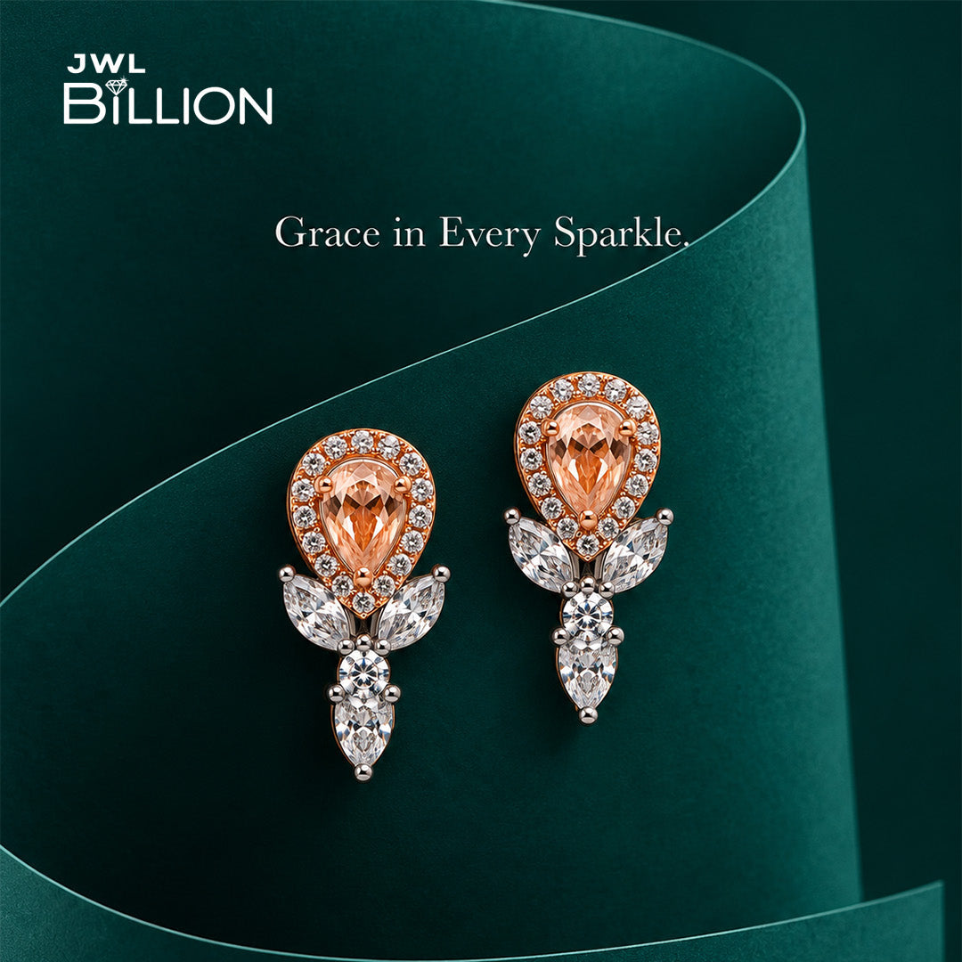 Rose Gold Floral Crystal Stud Earrings