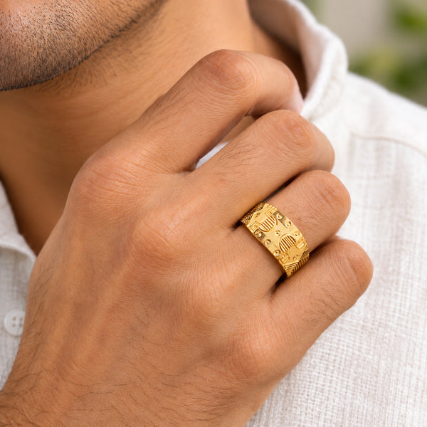 Men's Gold-Toned Geometric Designer Ring