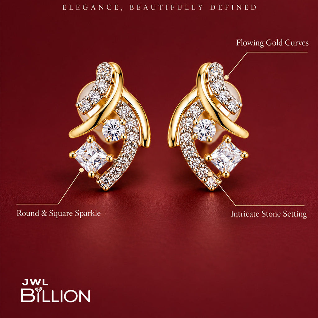 Gold Plated American Diamond Stud Earrings for Women