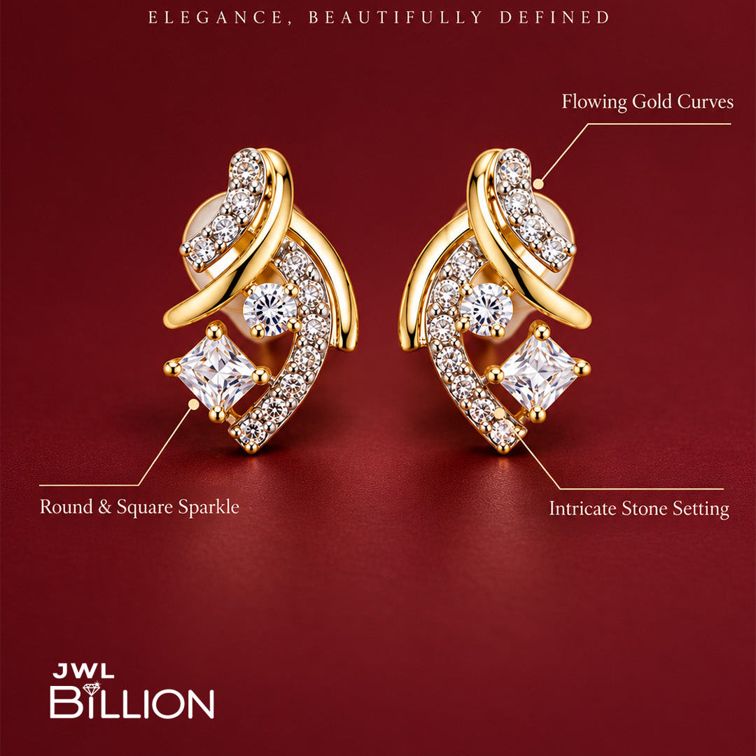 Gold Plated American Diamond Stud Earrings for Women