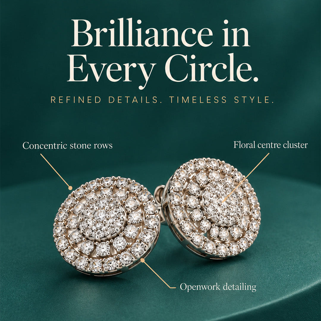 Silver Crystal Round Stud Earrings