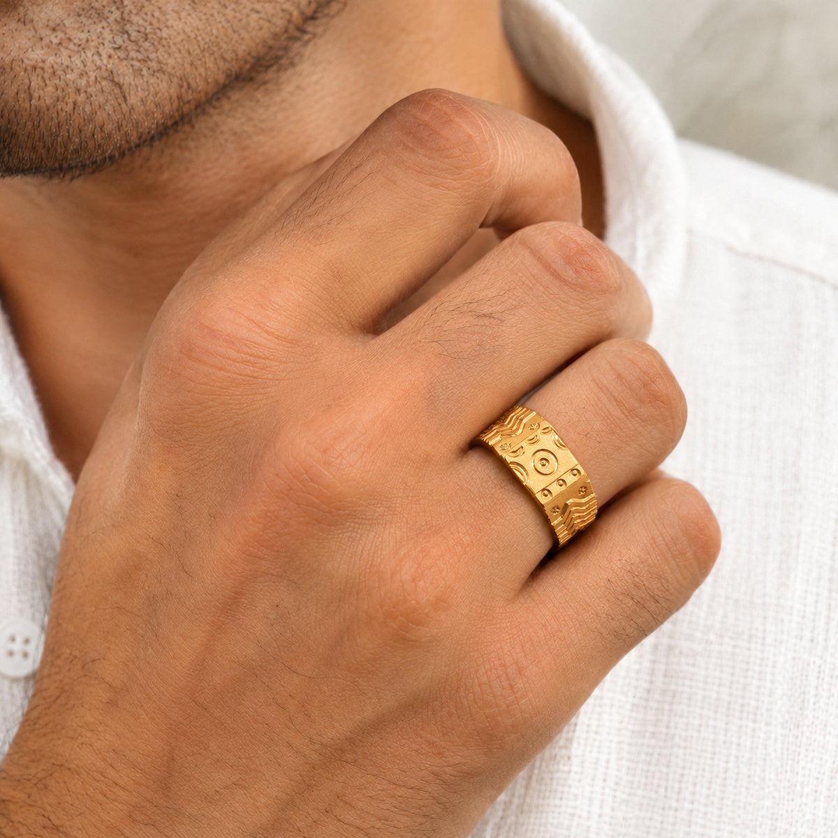 Men's Gold-Toned Geometric Designer Ring