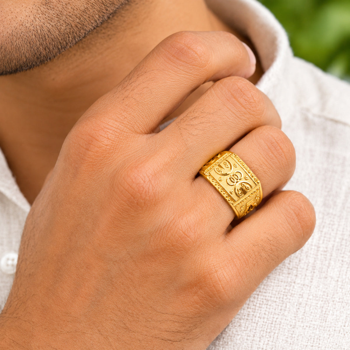 Men's Gold-Toned Geometric Designer Ring