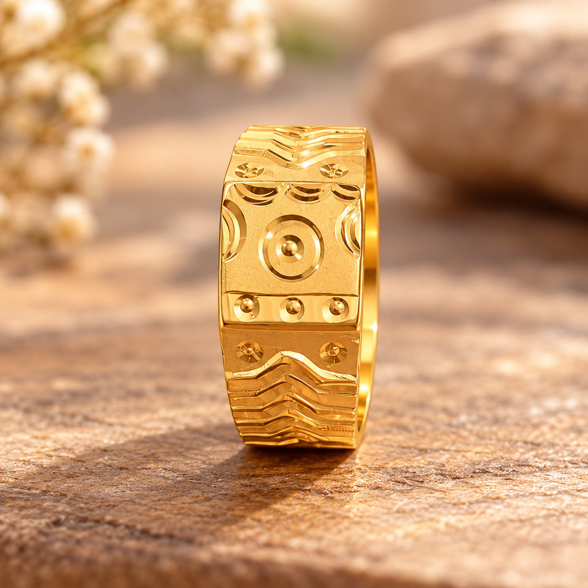 Men's Gold-Toned Geometric Designer Ring