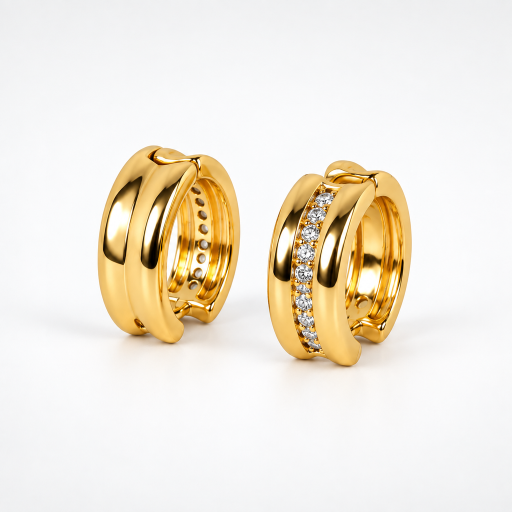 Gold Crystal Huggie Hoop Earrings