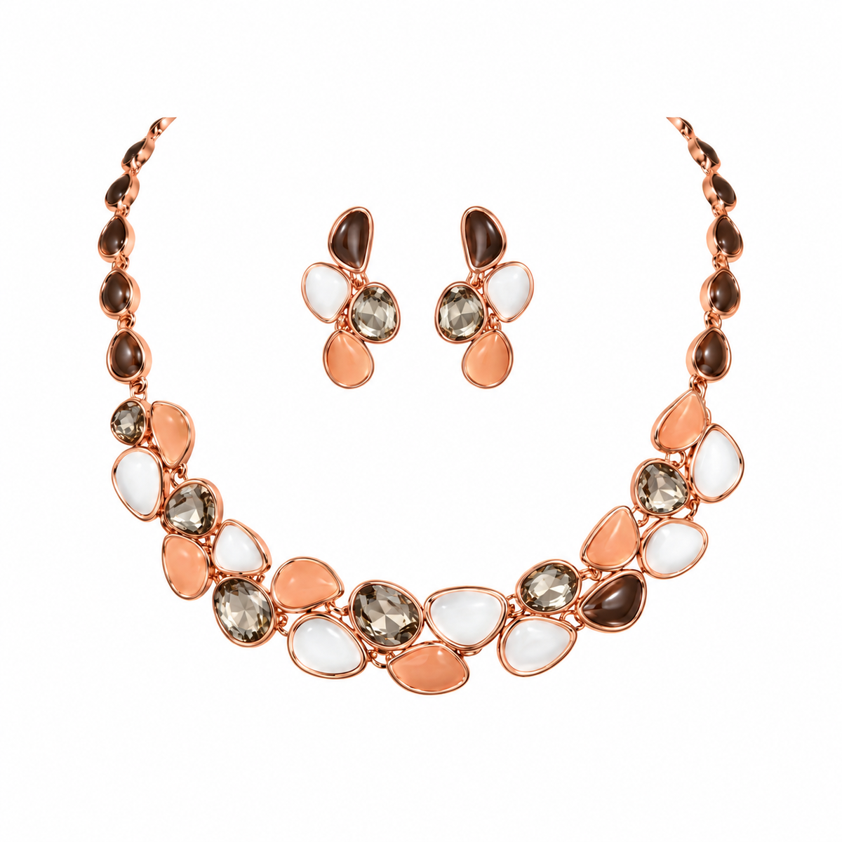 Elegant Gold-Toned Multicolour Stone-Studded Necklace & Earrings