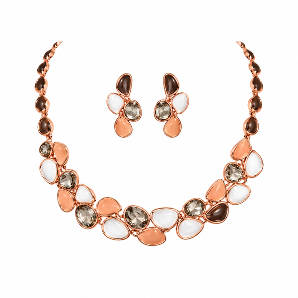 Elegant Gold-Toned Multicolour Stone-Studded Necklace & Earrings