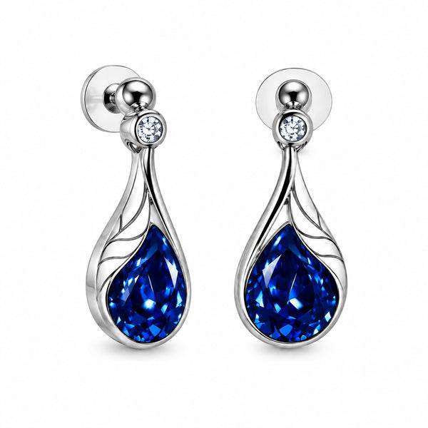SILVER TONE BLUE CRYSTAL TEARDROP NECKLACE SET