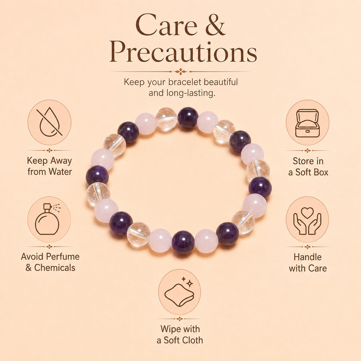 Rose quartz and amethyst bracelet for men and women