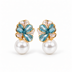 Blue Floral Pearl Drop Earrings
