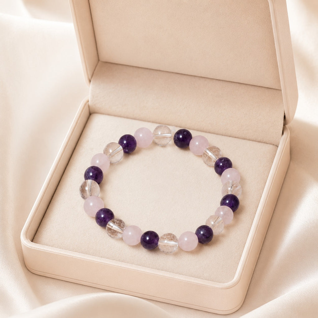 Rose quartz and amethyst bracelet for men and women