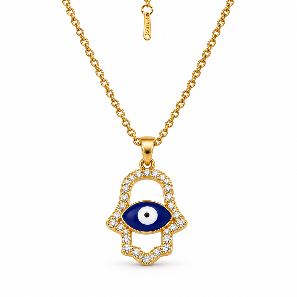 Gold Hamsa Evil Eye Pendant Necklace