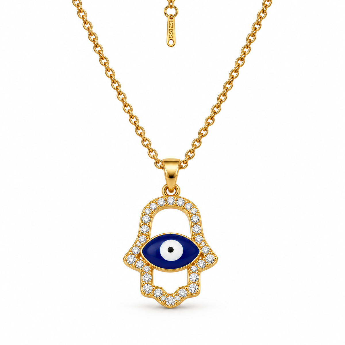 Gold Hamsa Evil Eye Pendant Necklace